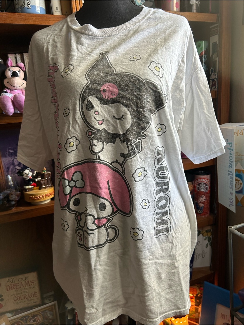 Sanrio White Kuromi & My Melody Pink Graphic Tee